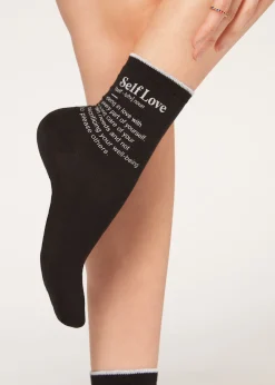 Short Socks^Calzedonia Girl Power Print Short Socks 9759 - Black Girl Power Self Love