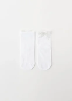 Short Socks^Calzedonia Girls' Glitter Bow Short Socks 9752 - White Bow Applique