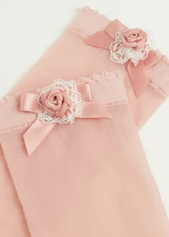 Short Socks^Calzedonia Girls' Rose Short Socks 5061 - Pink Small Rose Applique Tulle