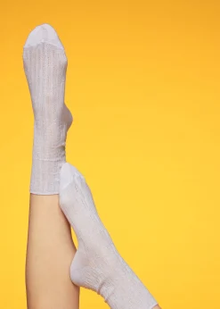 Short Socks^Calzedonia Glitter Herringbone Design Short Socks 9702 - White Pattern