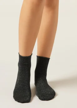 Short Socks^Calzedonia Glitter Short Socks 6667 - Charcoal Black Glitter