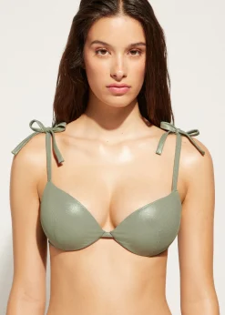 Bikini^Calzedonia Graduated Padded Push-Up Bikini Top Antigua 632C - Desert Green Rib