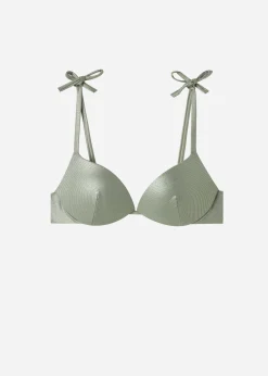 Bikini^Calzedonia Graduated Padded Push-Up Bikini Top Antigua 632C - Desert Green Rib