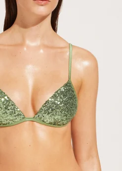 Bikini^Calzedonia Graduated Padded Triangle Bikini Top Cannes 622C - Paillettes Desert Green