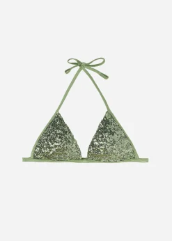 Bikini^Calzedonia Graduated Padded Triangle Bikini Top Cannes 622C - Paillettes Desert Green