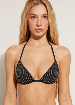 Bikini^Calzedonia Graduated Padded Triangle Bikini Top Shanghai 623C - Black Rhinestone