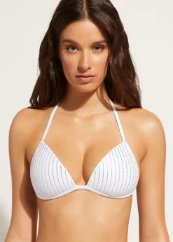 Bikini^Calzedonia Graduated Padded Triangle Bikini Top Shanghai 624C - White Rhinestone