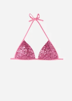 Bikini^Calzedonia Graduated Padded Triangle Bikini Top Cannes 620C - Pink Sequin
