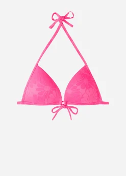 Bikini^Calzedonia Graduated Padded Triangle Bikini Top Antibes 639C - Bright Pink Flowers