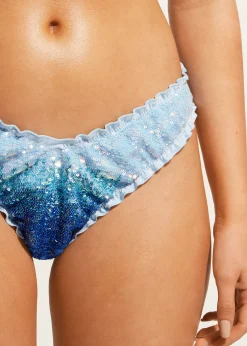 Bikini^Calzedonia High-Leg Brazilian Bikini Bottoms Seychelles 697C - Light Blue Degrade Sequin