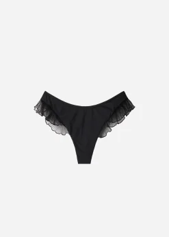 Bikini^Calzedonia High-Leg Brazilian Bikini Bottoms Singapore 701C - Black Ruffle