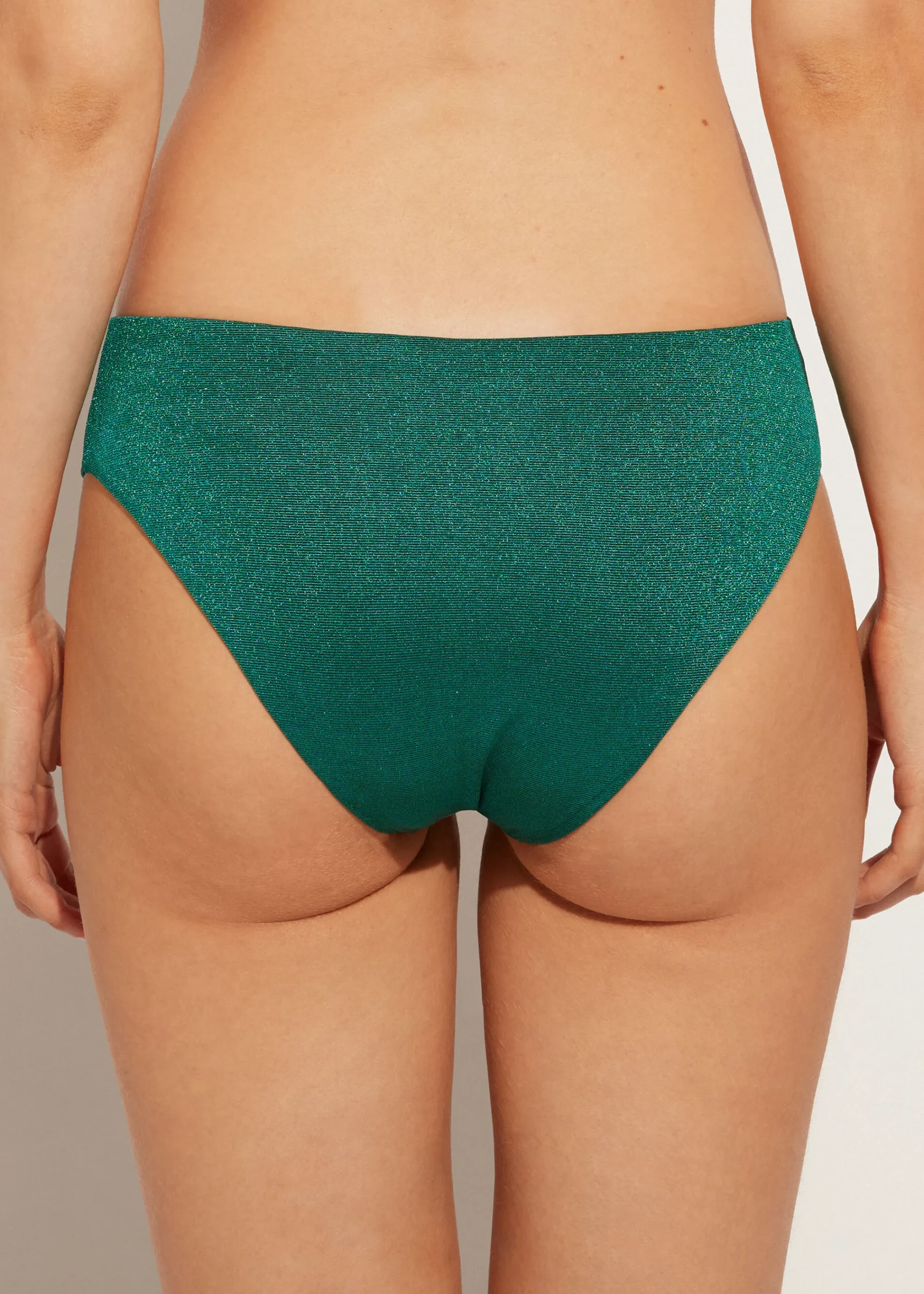 Bikini^Calzedonia High-Waisted Lame Bikini Bottoms Hollywood 651C - Shiny Green