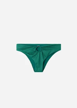 Bikini^Calzedonia High-Waisted Lame Bikini Bottoms Hollywood 651C - Shiny Green