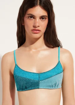 Bikini^Calzedonia Lame Brassiere Bikini Top Lisbona 706C - Turquoise Green Patchwork