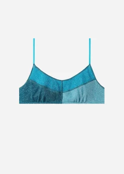 Bikini^Calzedonia Lame Brassiere Bikini Top Lisbona 706C - Turquoise Green Patchwork