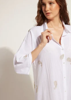 Beachwear^Calzedonia Lame Paisley Embroidery Midi Shirt 01 - White