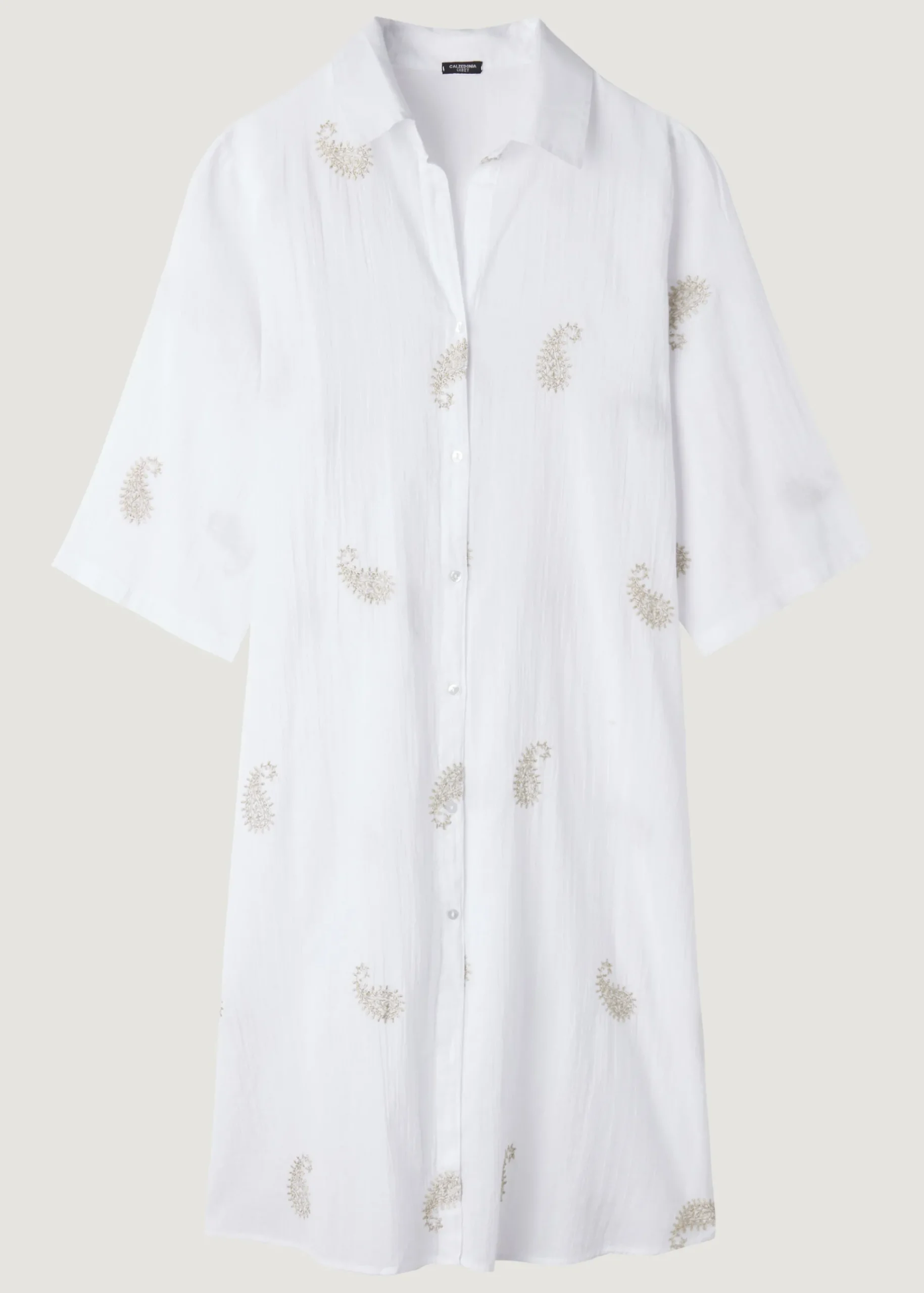 Beachwear^Calzedonia Lame Paisley Embroidery Midi Shirt 01 - White