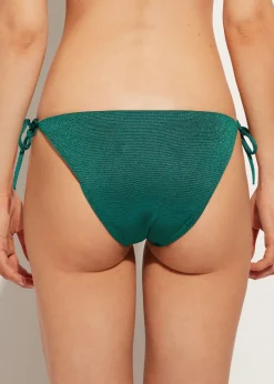 Bikini^Calzedonia Lame Tie Bikini Bottoms Hollywood 651C - Shiny Green