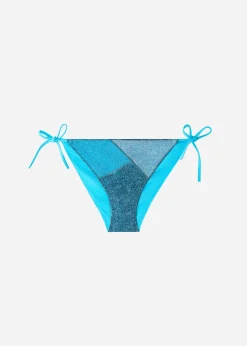 Bikini^Calzedonia Lame Tie Bikini Bottoms Lisbona 706C - Turquoise Green Patchwork