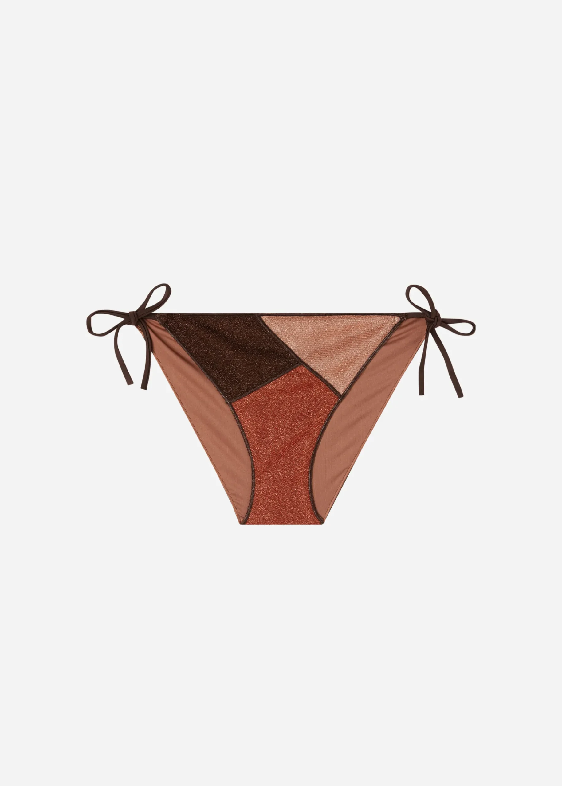 Bikini^Calzedonia Lame Tie Bikini Bottoms Lisbona 707C - Brown Patchwork