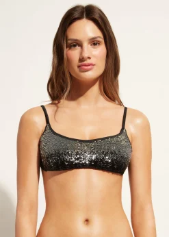 Bikini^Calzedonia Las Vegas Graduated Sequin Brassiere Bikini Top 711C - Paillettes Degrade' Black