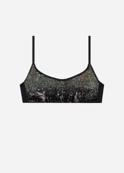 Bikini^Calzedonia Las Vegas Graduated Sequin Brassiere Bikini Top 711C - Paillettes Degrade' Black