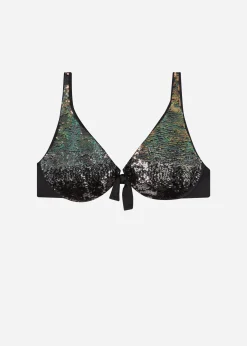 Bikini^Calzedonia Las Vegas Sequin Balconette Bikini Top 711C - Paillettes Degrade' Black