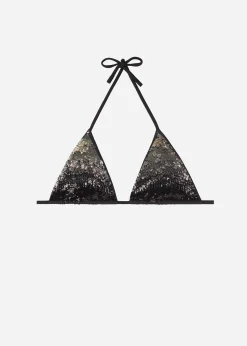 Bikini^Calzedonia Las Vegas Triangle Bikini Top With Removable Padding 711C - Paillettes Degrade' Black