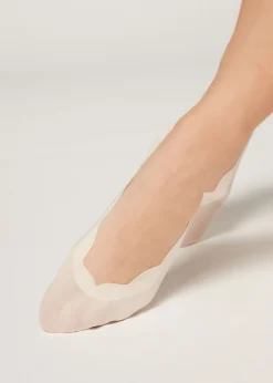 Invisible^Calzedonia Laser Cut Invisible Socks 7038 - Natural Silk With Scallop Edges
