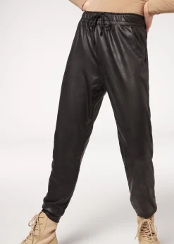 Trousers^Calzedonia Leather Effect Thermal Joggers 315C - Vintage Black