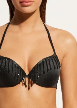 Bikini^Calzedonia Lightly Padded Push-Up Bikini Top Taipei 702C - Black Crystals