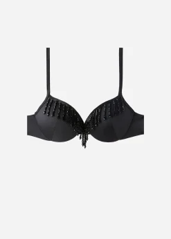 Bikini^Calzedonia Lightly Padded Push-Up Bikini Top Taipei 702C - Black Crystals