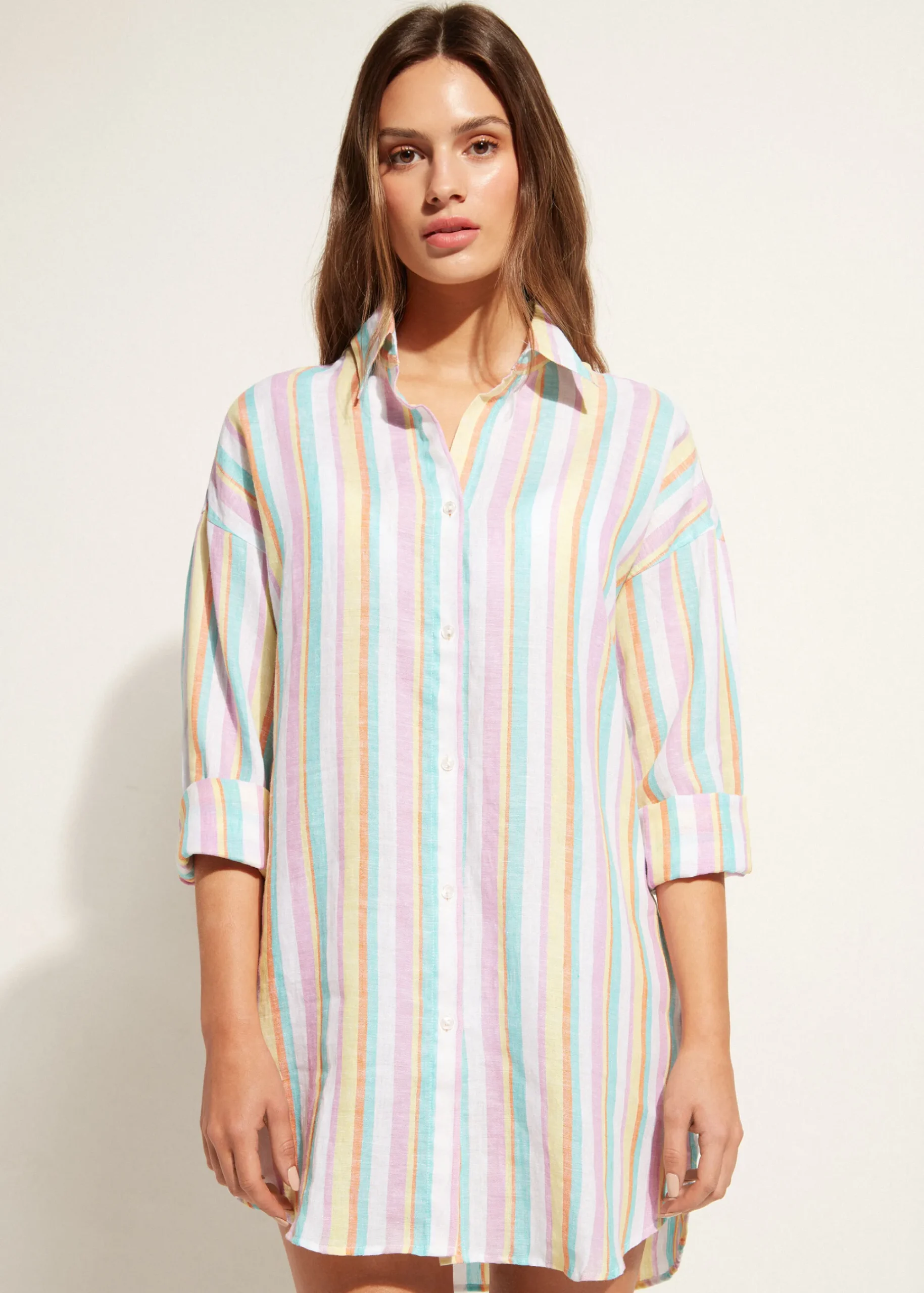 Beachwear^Calzedonia Linen Shirt 673C - Multicoloured Stripes