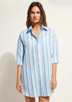 Beachwear^Calzedonia Linen Shirt 674C - Blue Stripes