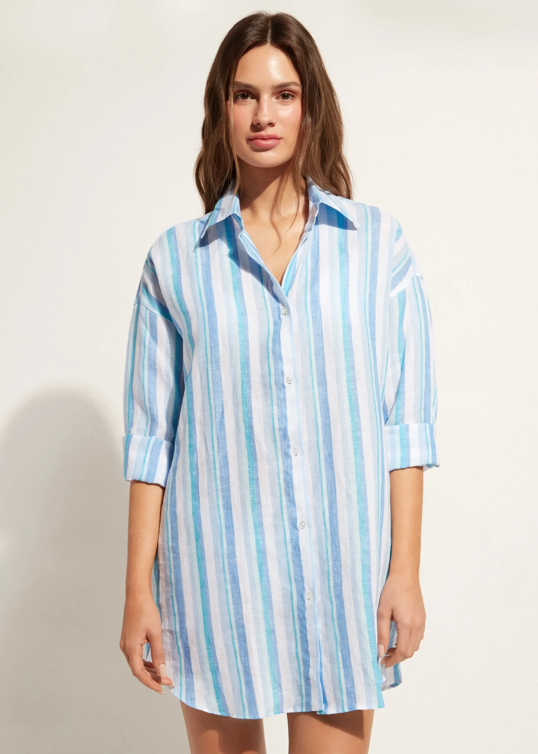 Beachwear^Calzedonia Linen Shirt 674C - Blue Stripes