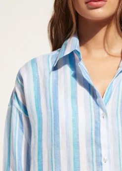Beachwear^Calzedonia Linen Shirt 674C - Blue Stripes