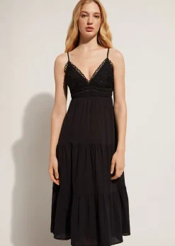 Beachwear^Calzedonia Macrame Lace Midi Dress With Flounced Skirt 06 - Black