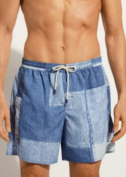 Boxer Shorts^Calzedonia Men's Boxer Swim Shorts Formentera 658C - Denim Blue Patchwork