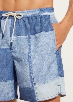 Boxer Shorts^Calzedonia Men's Boxer Swim Shorts Formentera 658C - Denim Blue Patchwork