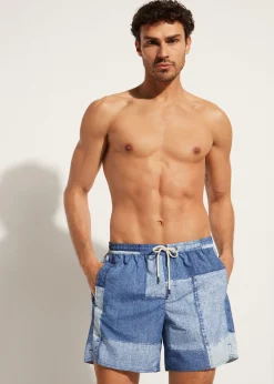 Boxer Shorts^Calzedonia Men's Boxer Swim Shorts Formentera 658C - Denim Blue Patchwork