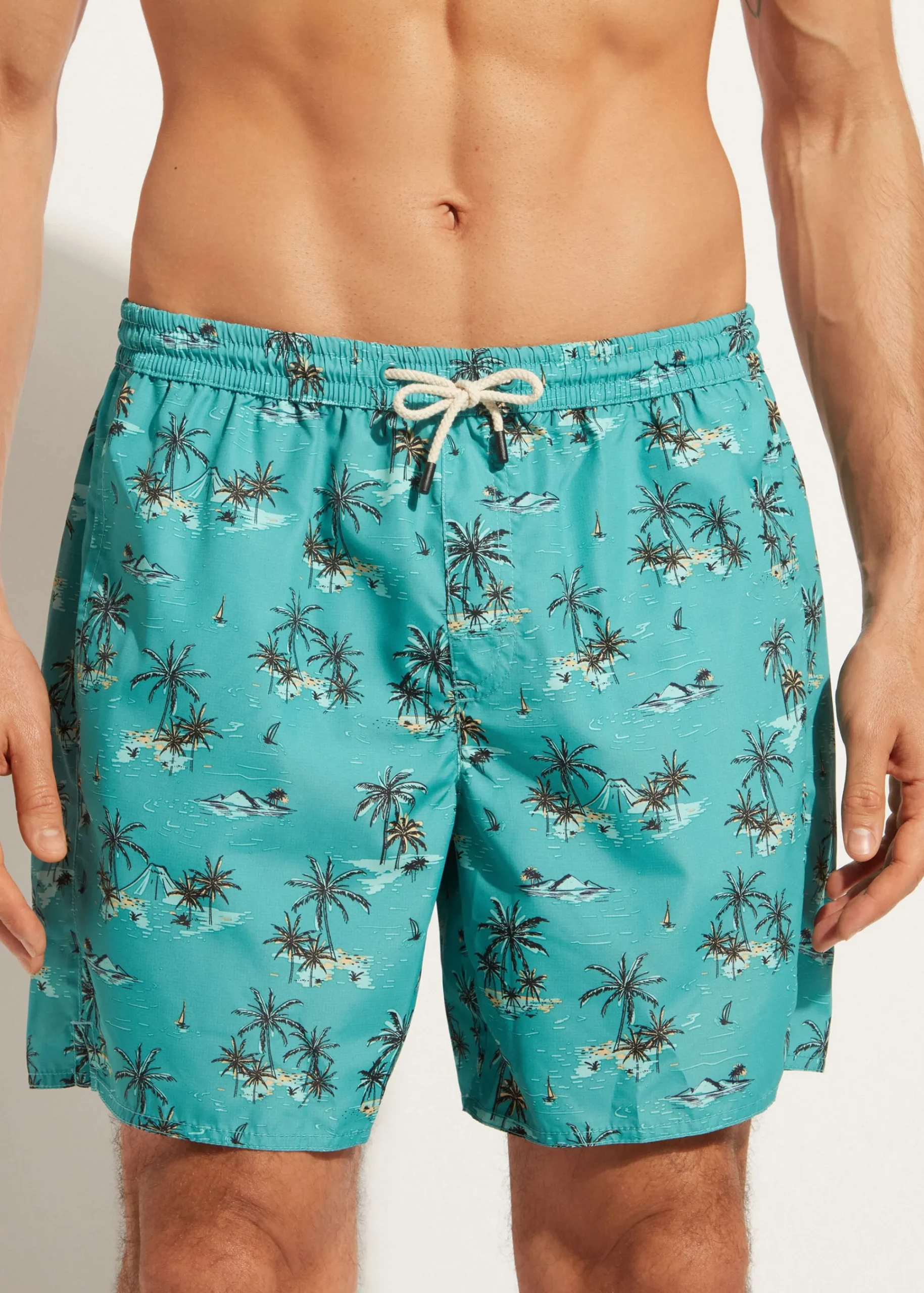 Boxer Shorts^Calzedonia Men's Boxer Swim Shorts Formentera 660C - Palm Tree Pattern