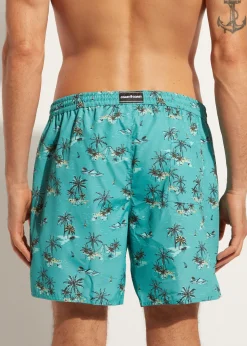 Boxer Shorts^Calzedonia Men's Boxer Swim Shorts Formentera 660C - Palm Tree Pattern