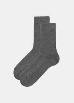 Short Socks^Calzedonia Men's Crew Warm Cotton Socks 042 - Mid Grey Blend
