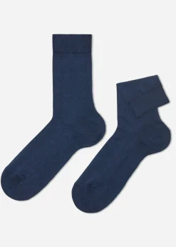 Short Socks^Calzedonia Men's Crewstretch Cotton Socks 767 - Dark Denim Blue