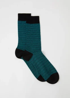 Short Socks^Calzedonia Men's Geometric Design Crew Socks 9729 - Black Pattern