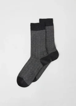 Short Socks^Calzedonia Men's Geometric Pattern Crew Socks 9735 - Anthracite Grey Herringbone