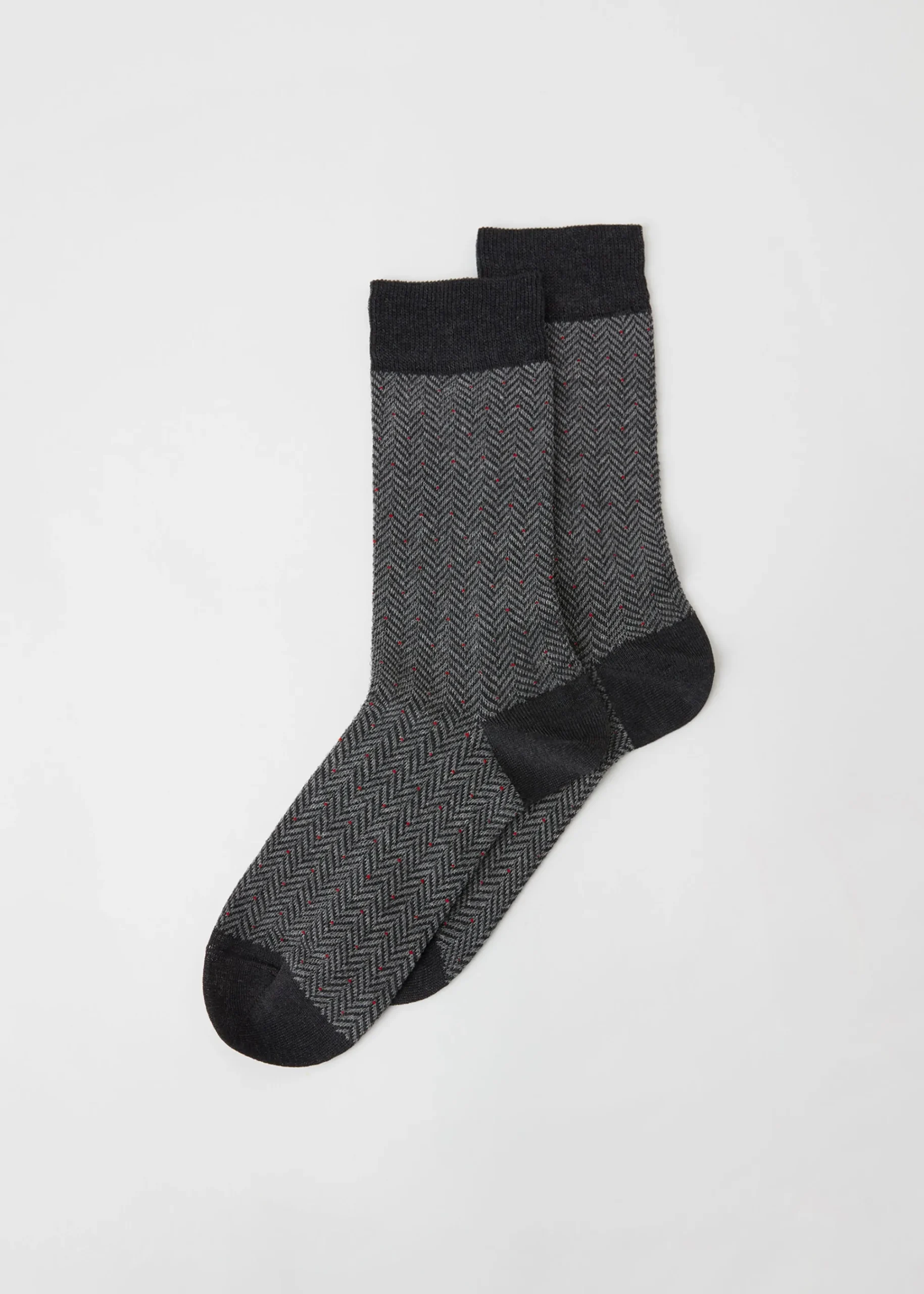 Short Socks^Calzedonia Men's Geometric Pattern Crew Socks 9735 - Anthracite Grey Herringbone