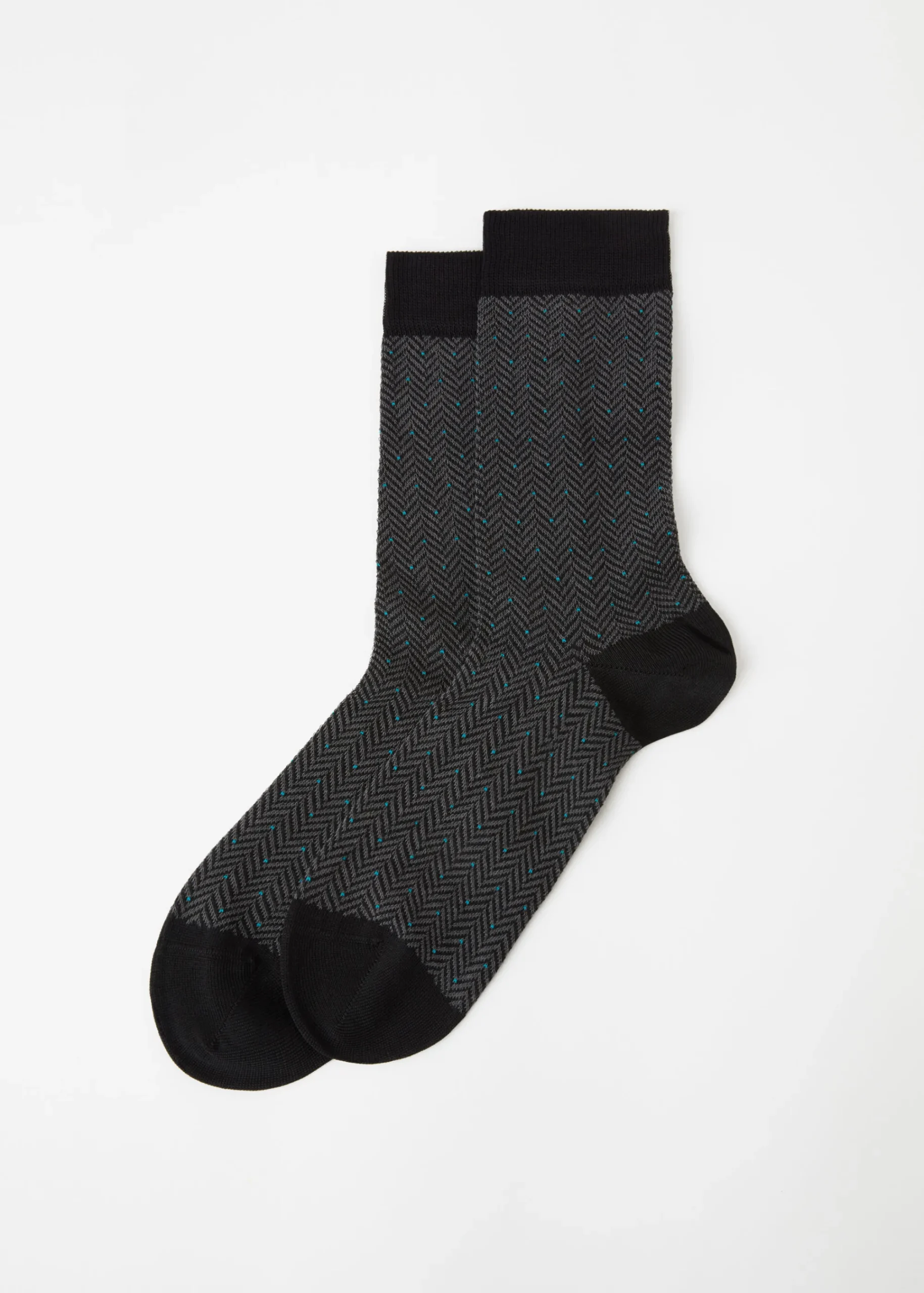 Short Socks^Calzedonia Men's Geometric Pattern Crew Socks 9734 - Black Herringbone