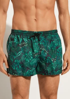Boxer Shorts^Calzedonia Men's Ibiza Patterned Boxer Swim Shorts 679C - Dark Leaves