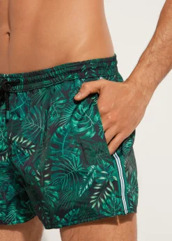 Boxer Shorts^Calzedonia Men's Ibiza Patterned Boxer Swim Shorts 679C - Dark Leaves